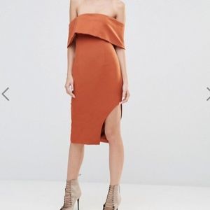 Deep Bandeau Asymmetric Hem Midi Dress (Size 4)